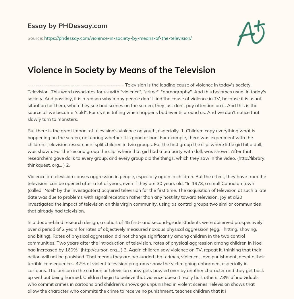 Violence in Society by Means of the Television essay