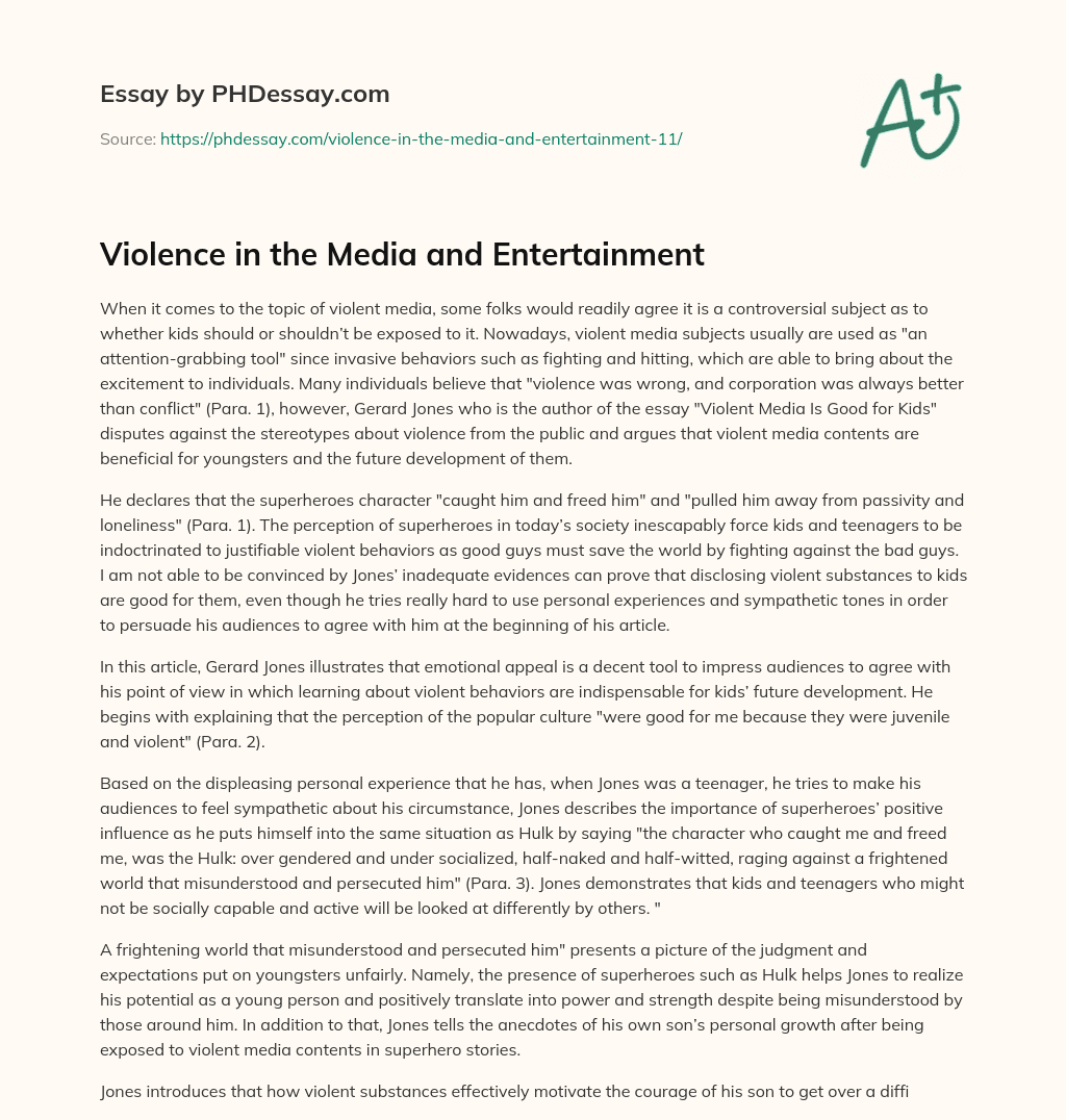 Violence in the Media and Entertainment essay