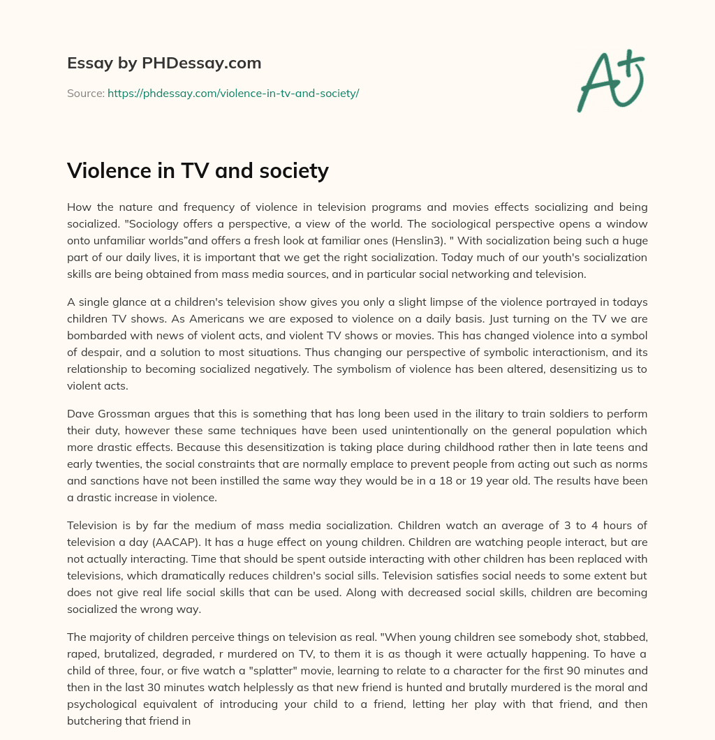 Violence in TV and society essay
