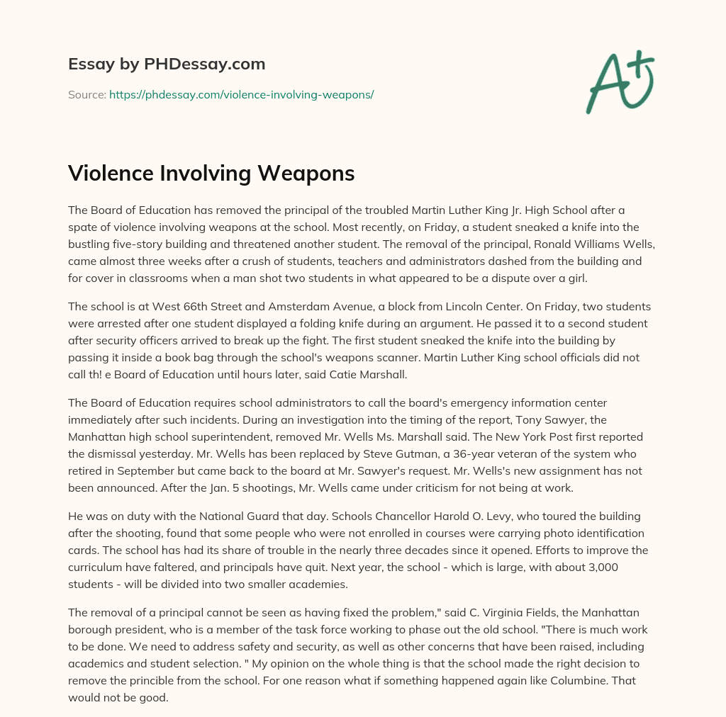 Violence Involving Weapons essay