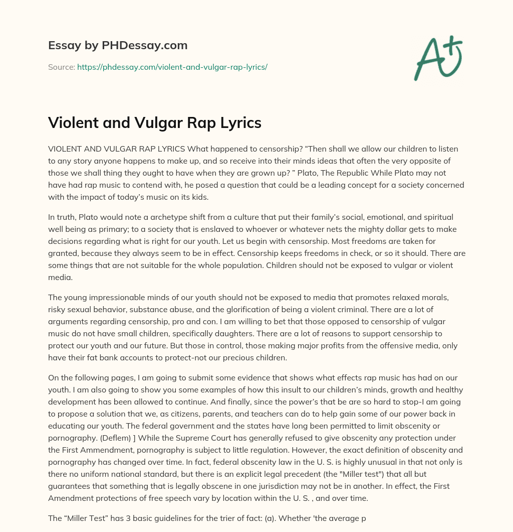 Violent and Vulgar Rap Lyrics essay