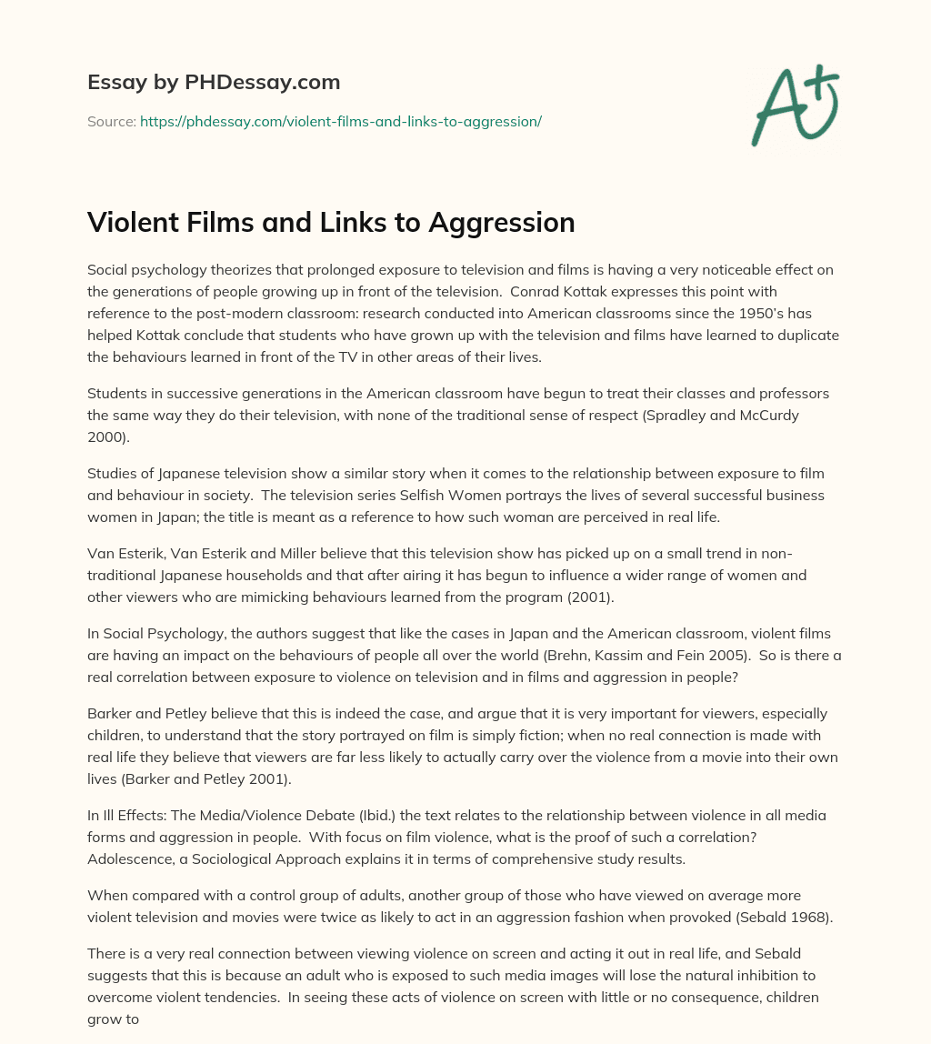 Violent Films and Links to Aggression essay