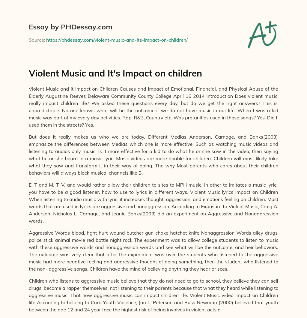 Violent Music and It’s Impact on children essay