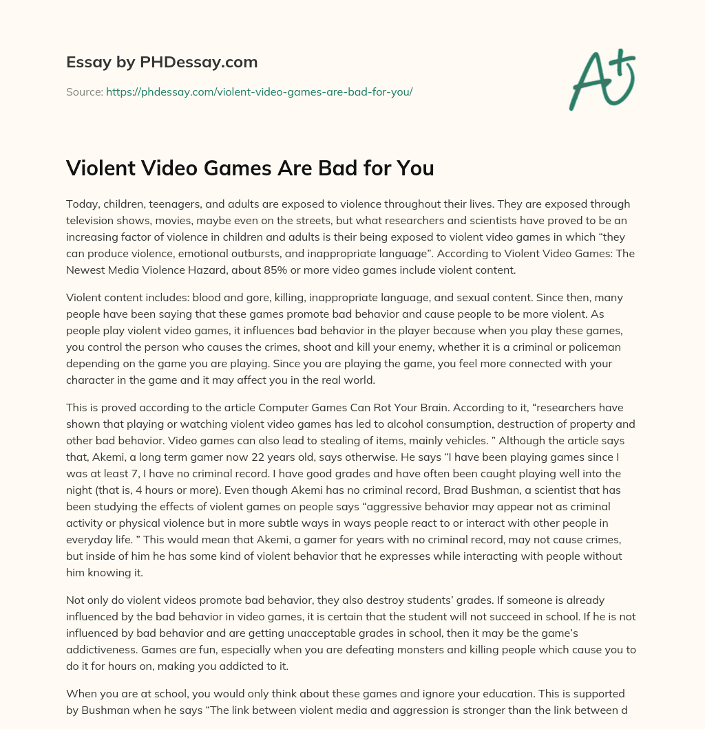 Violent Video Games Are Bad for You essay
