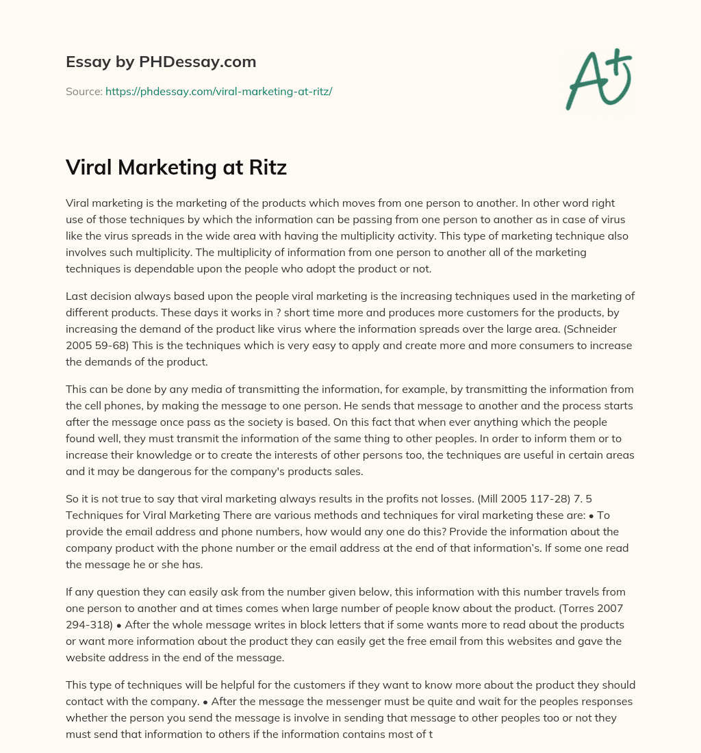 Viral Marketing at Ritz essay