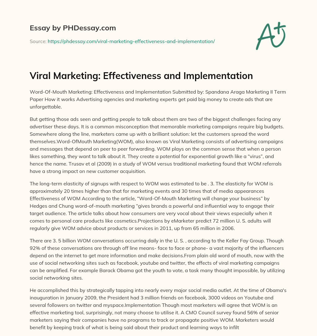 Viral Marketing: Effectiveness and Implementation essay