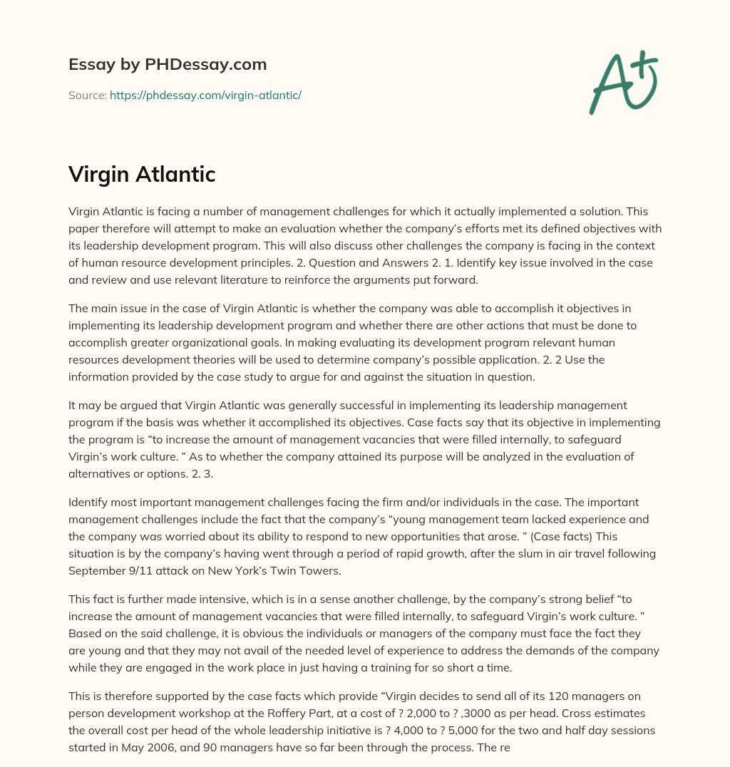 Virgin Atlantic essay