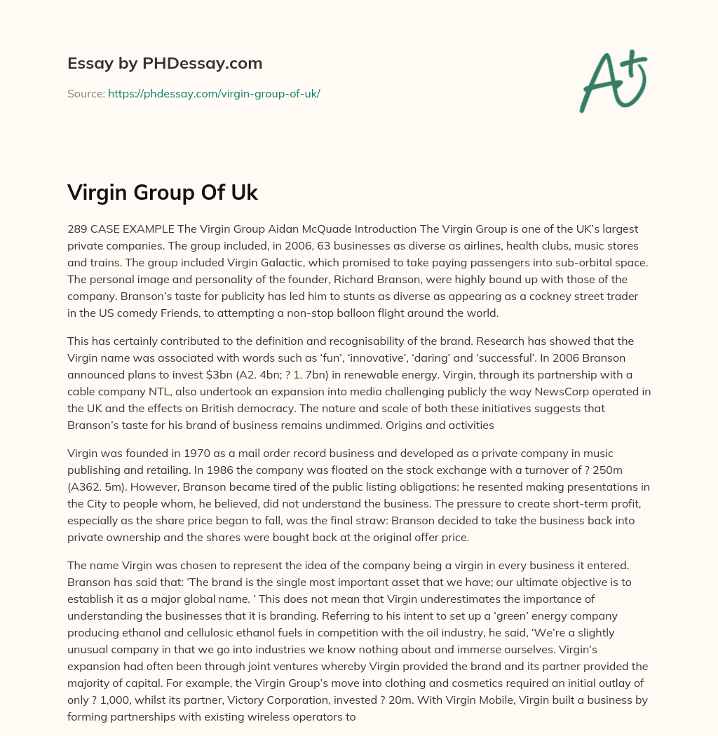 Virgin Group Of Uk essay