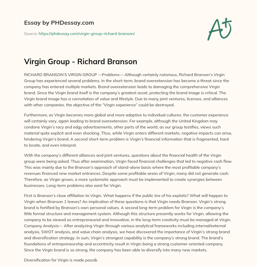 Virgin Group – Richard Branson essay
