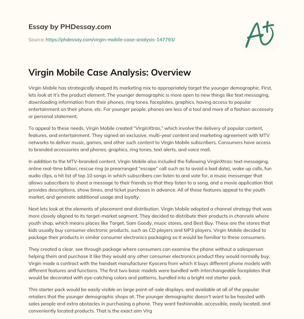 Virgin Mobile Case Analysis: Overview essay