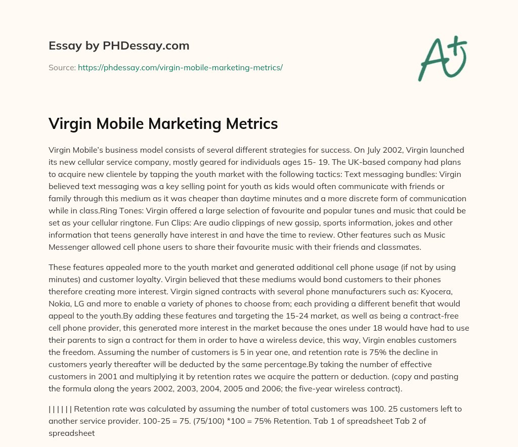 Virgin Mobile Marketing Metrics essay