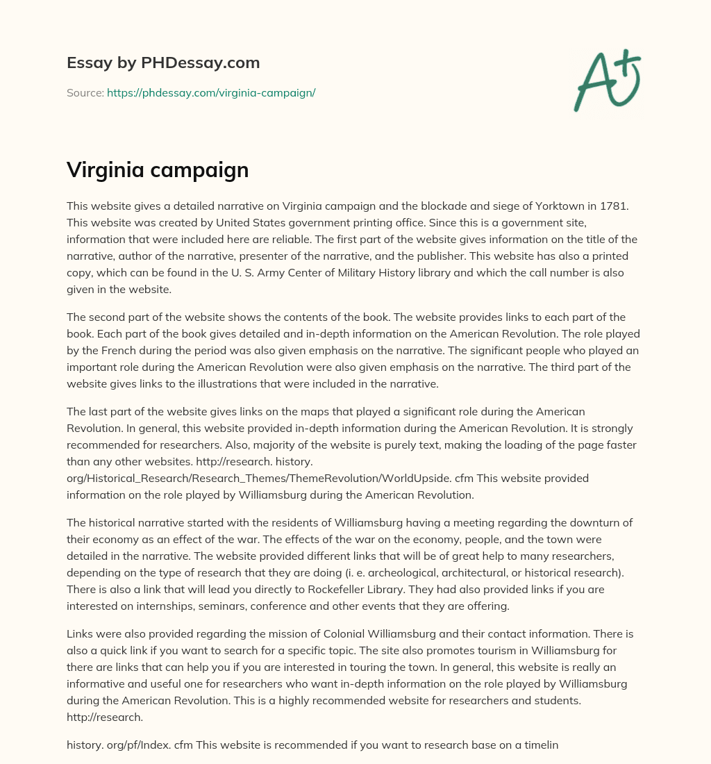 Virginia campaign essay