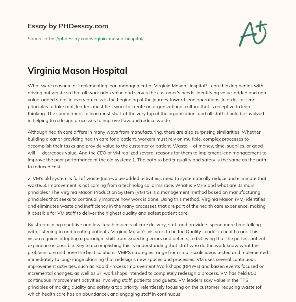 Virginia Mason Hospital essay