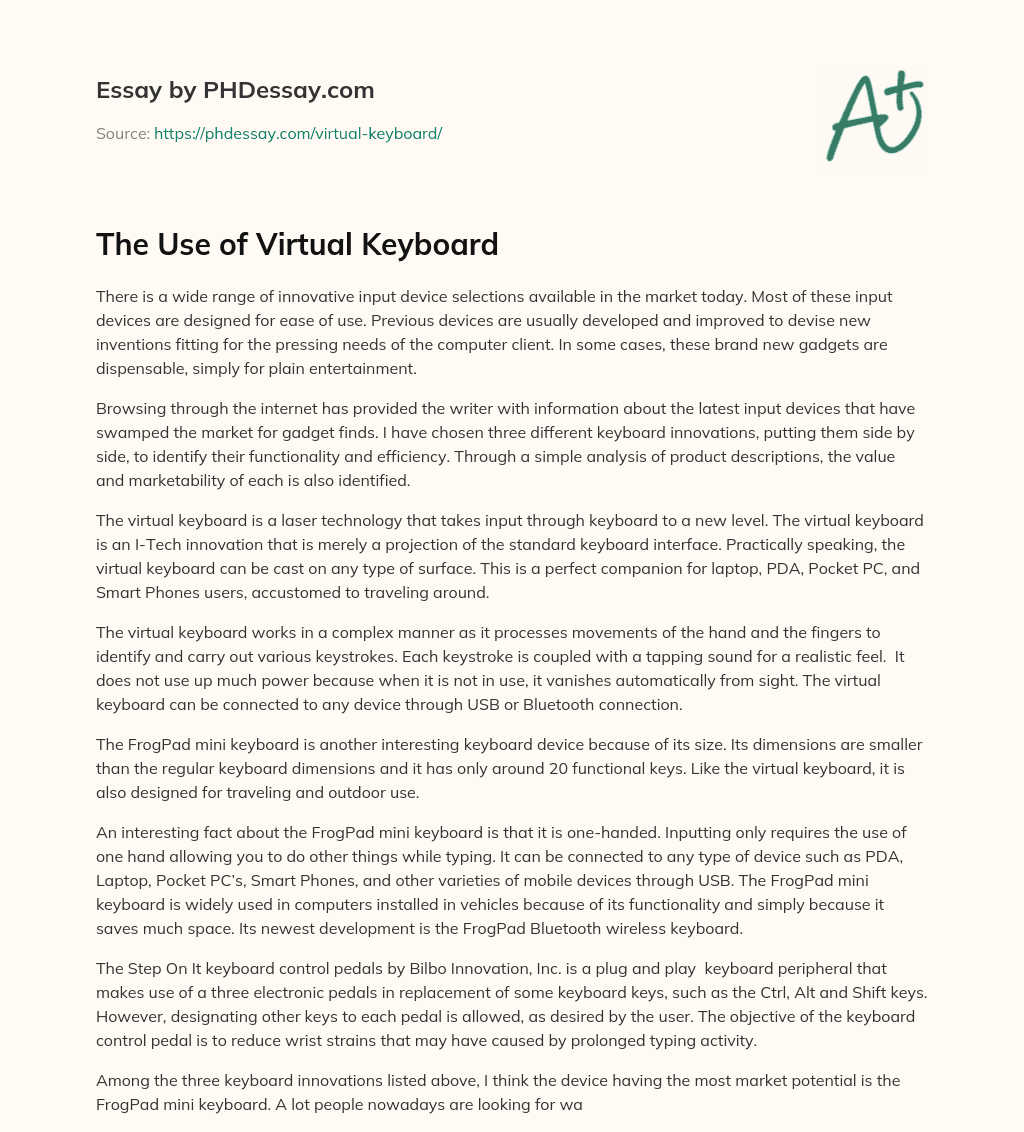 The Use of Virtual Keyboard essay