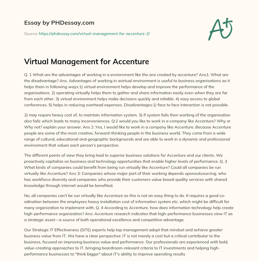 Virtual Management for Accenture essay