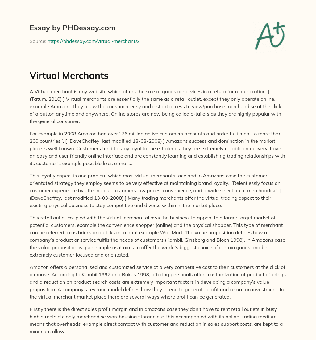 Virtual Merchants essay