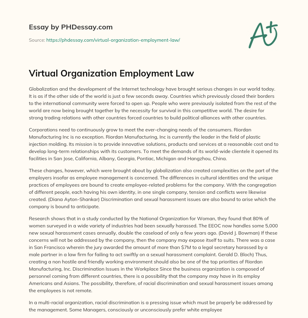 Virtual Organization Employment Law essay