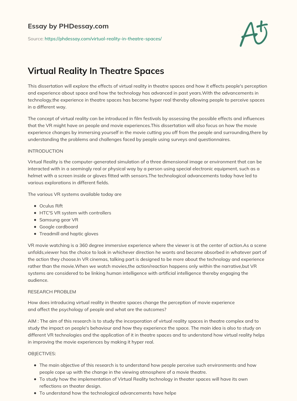 virtual reality essay title