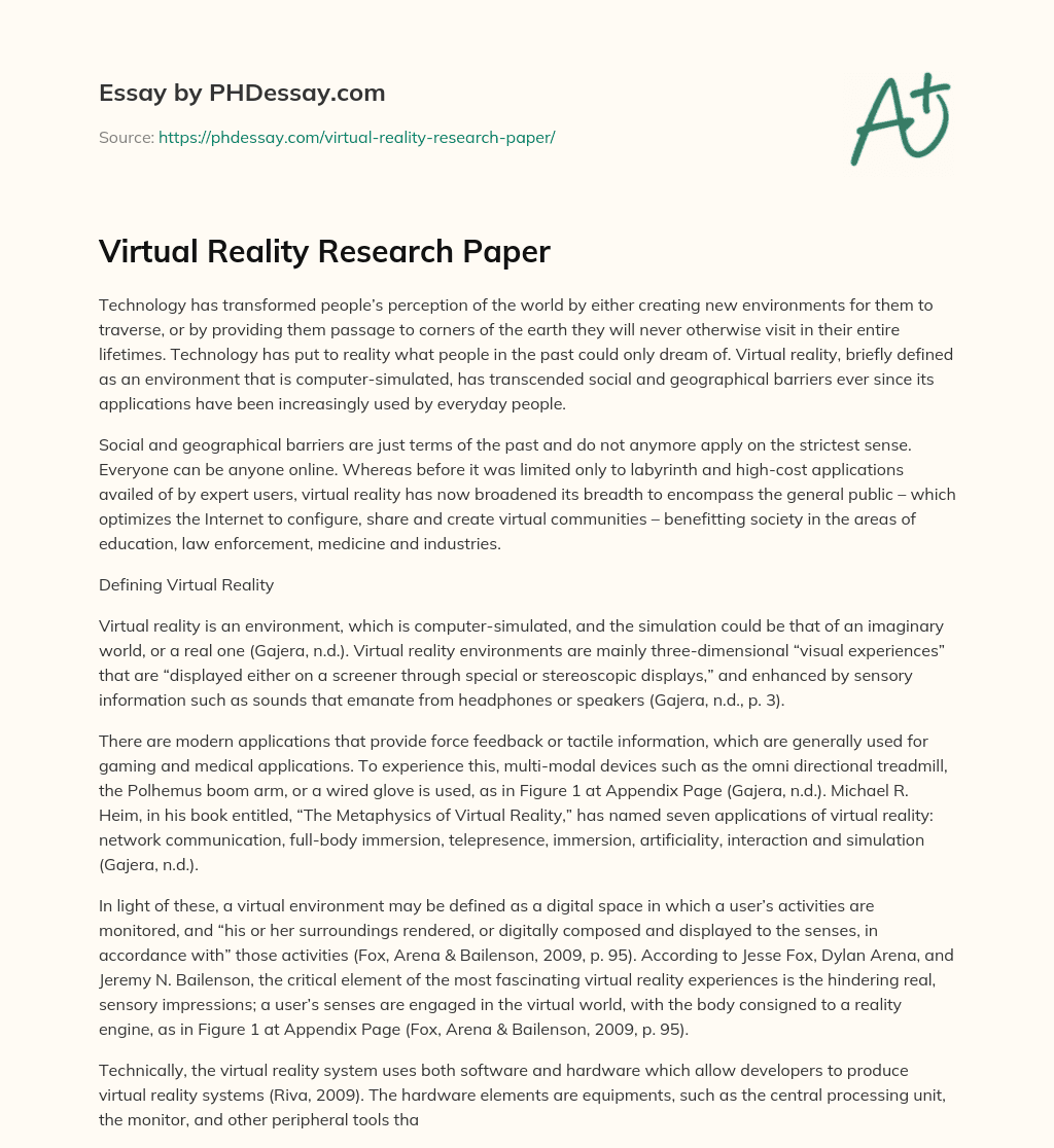 virtual reality research paper example