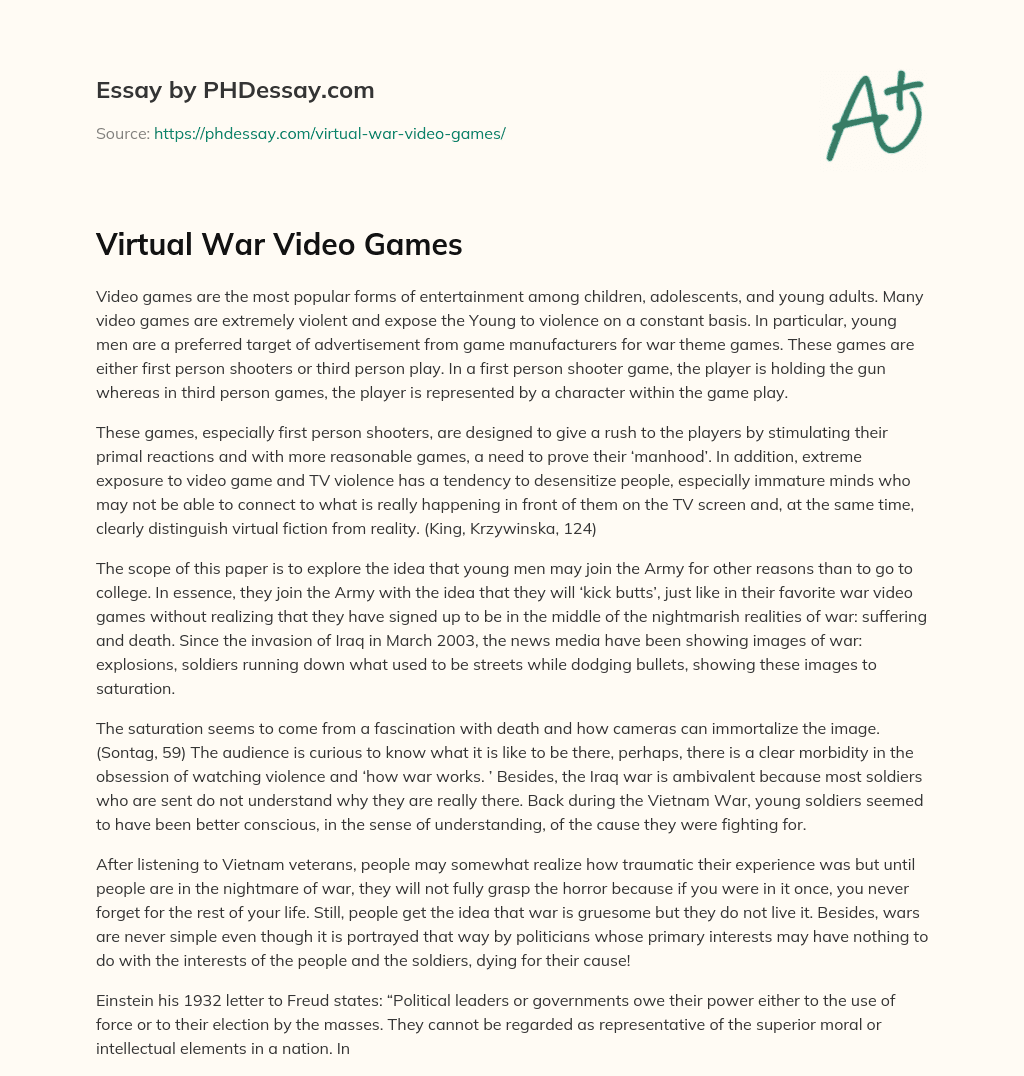 Virtual War Video Games essay