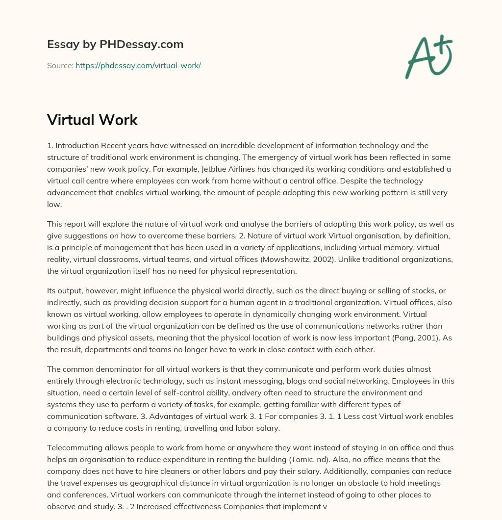 Virtual Work essay