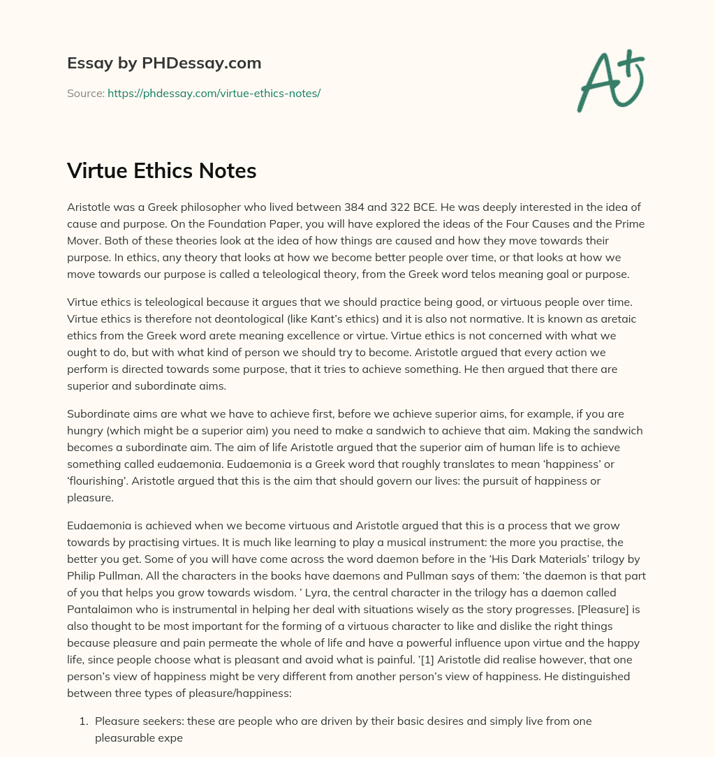 Virtue Ethics Notes essay