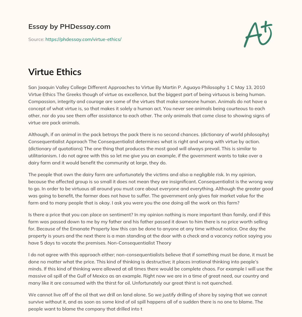 Virtue Ethics essay