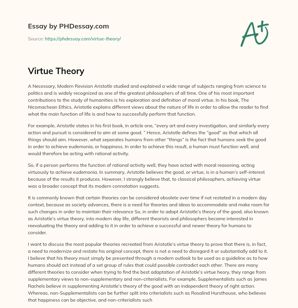 Virtue Theory essay