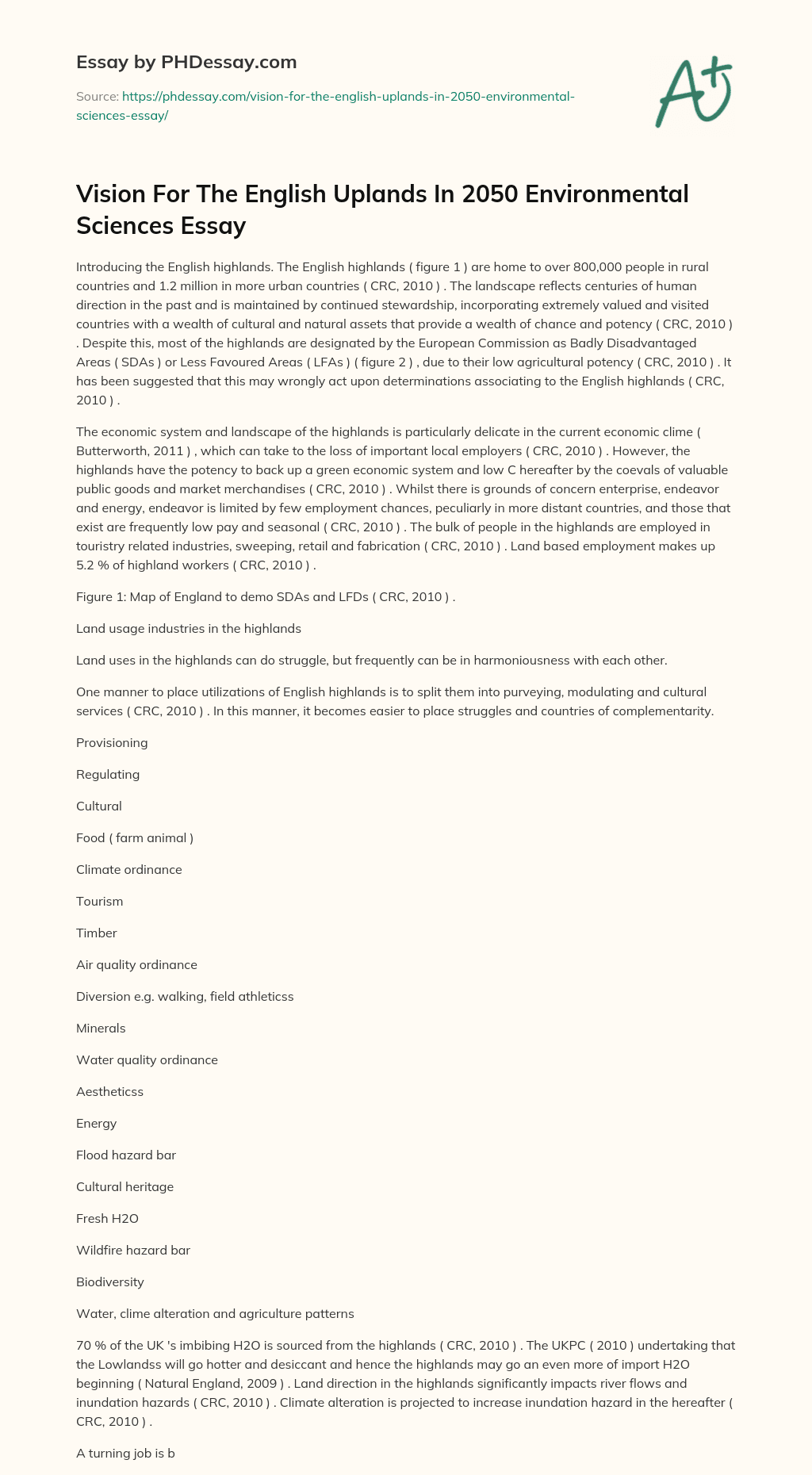 Vision For The English Uplands In 2050 Environmental Sciences Essay essay