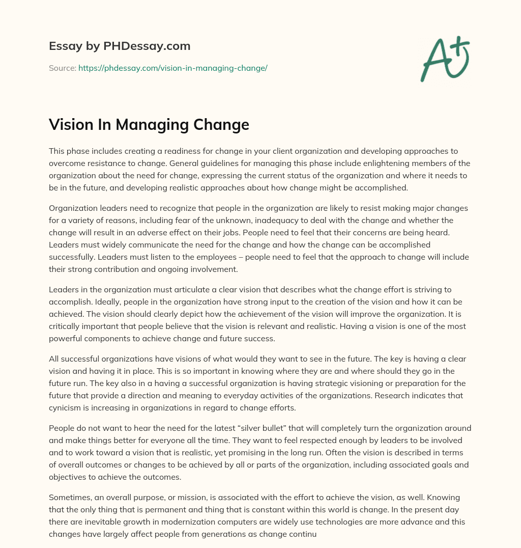 Vision In Managing Change essay
