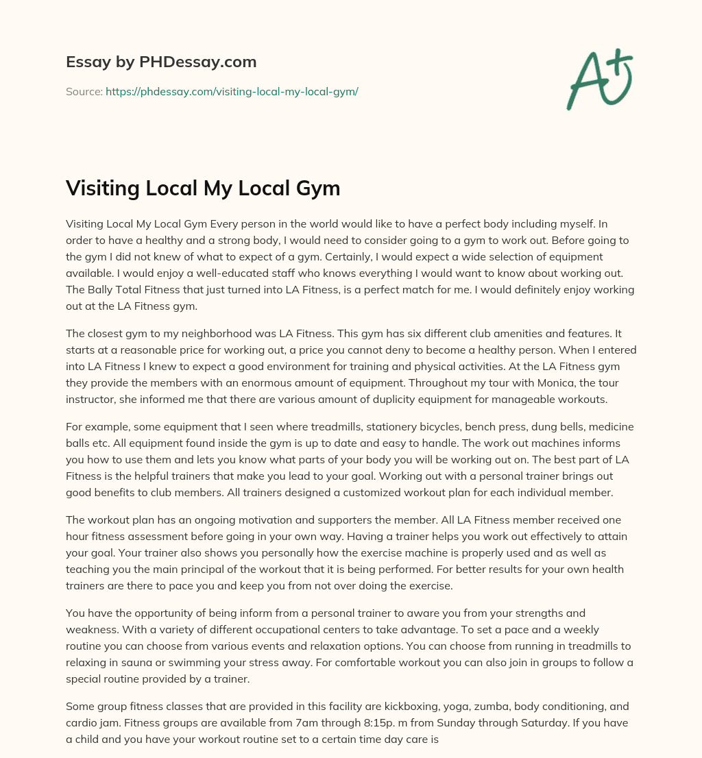 Visiting Local My Local Gym essay