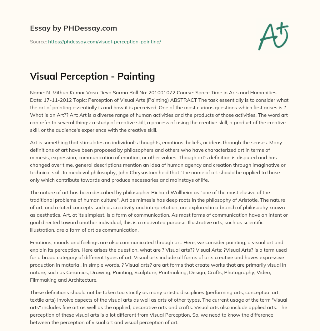 Visual Perception – Painting essay