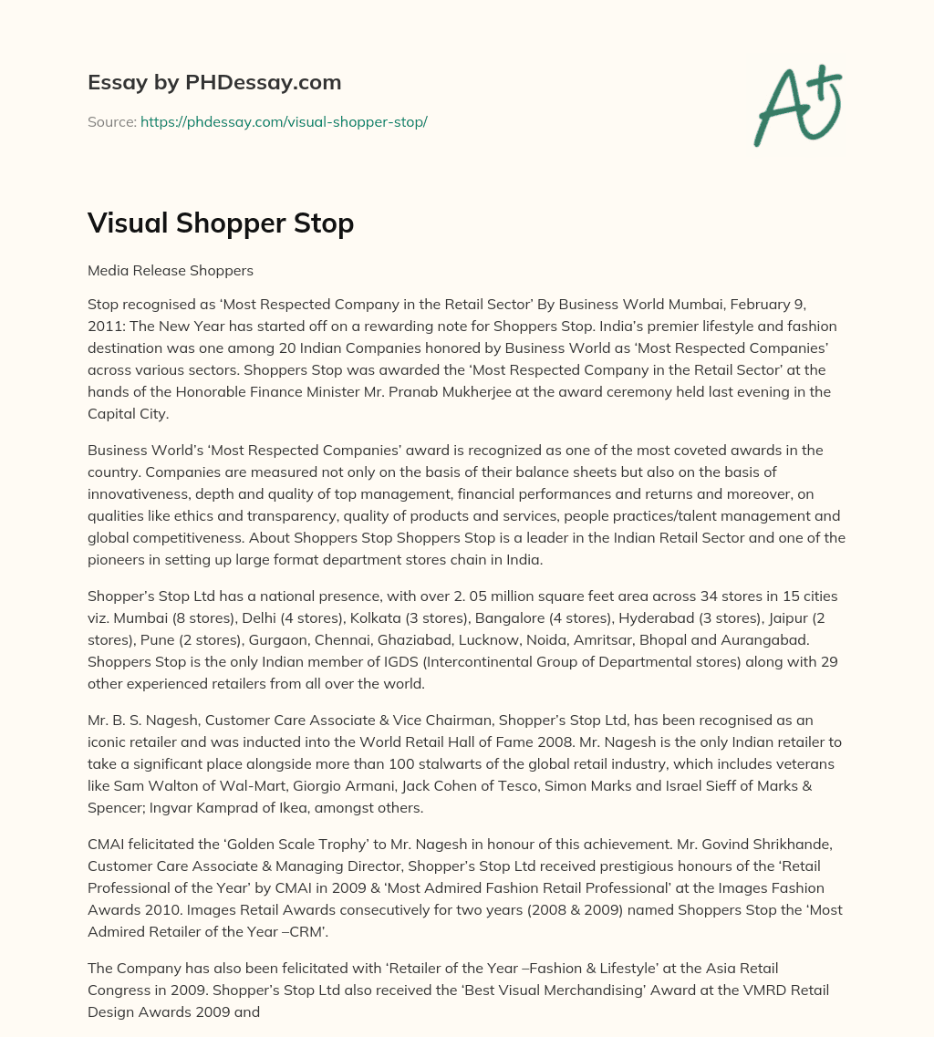 Visual Shopper Stop essay