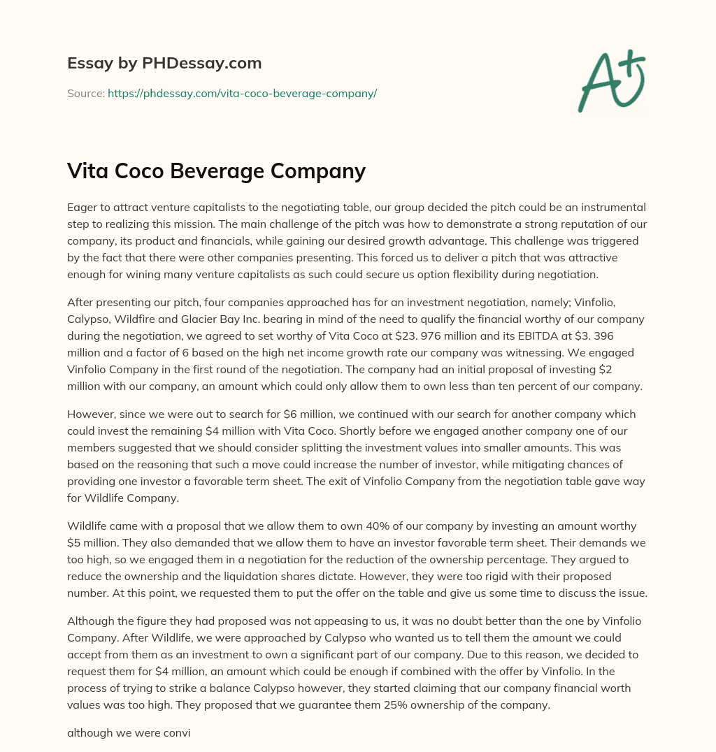 Vita Coco Beverage Company essay