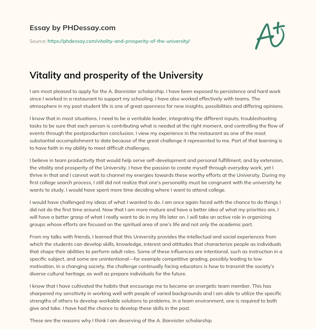 Vitality and prosperity of the University essay