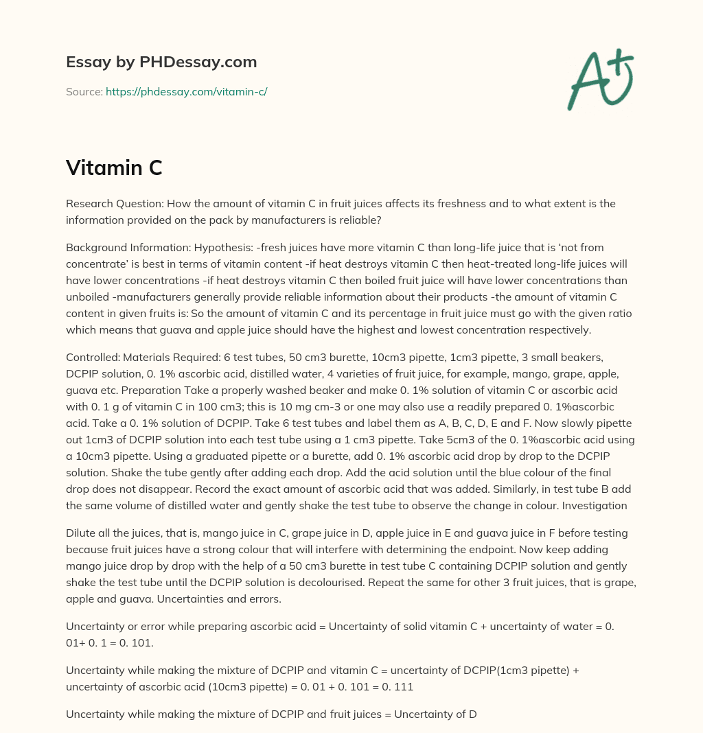 essay on vitamin c