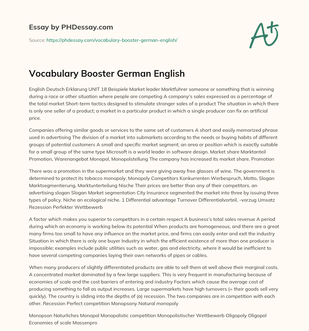 Vocabulary Booster German English essay
