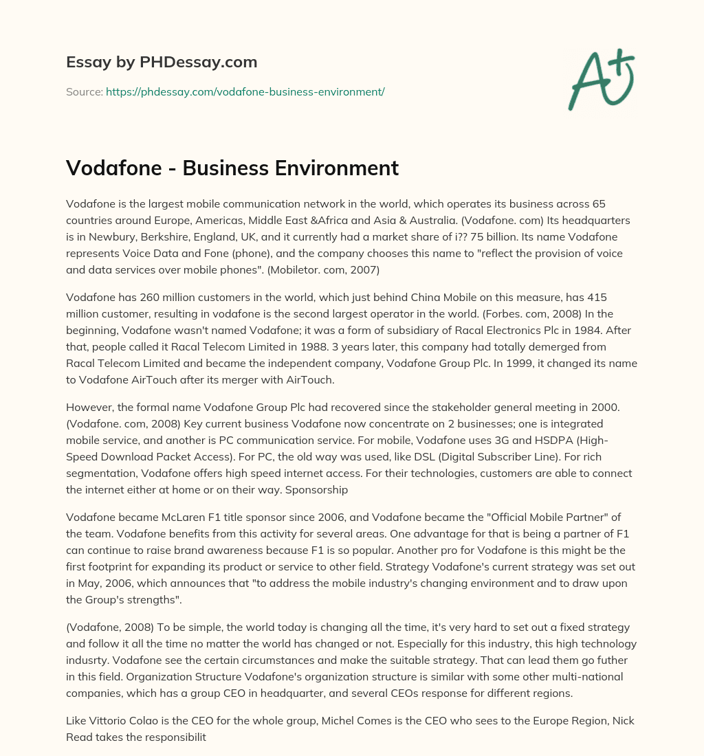 Vodafone – Business Environment essay
