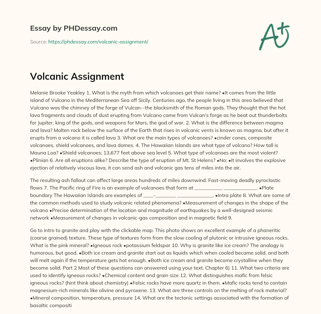 Volcanic Assignment essay