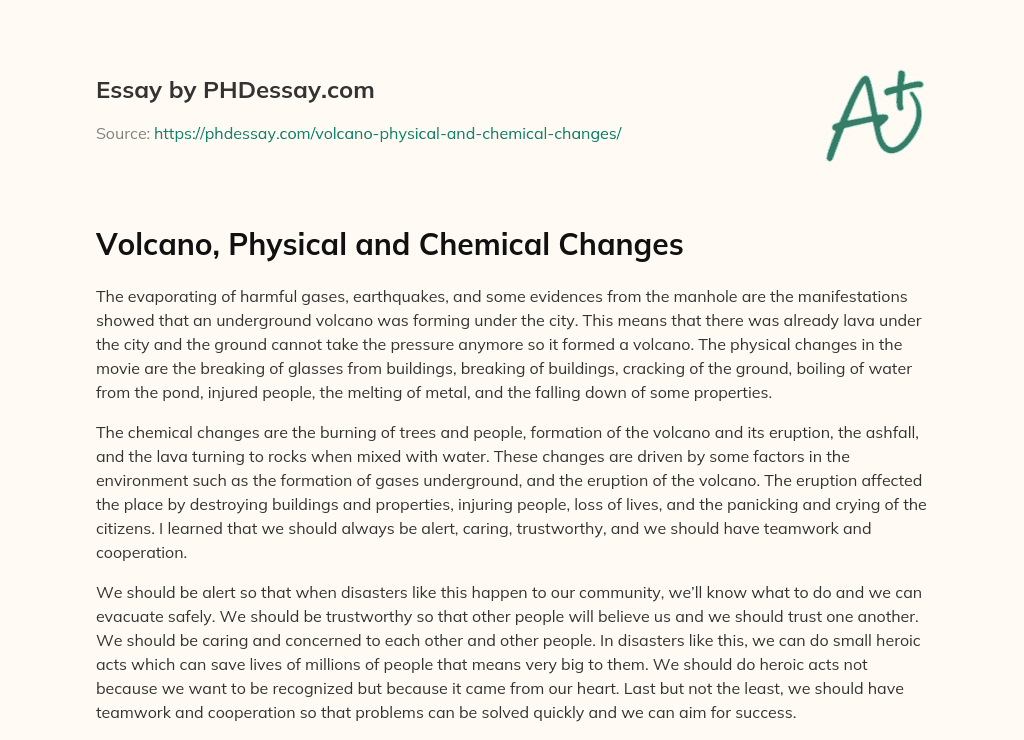 Volcano, Physical and Chemical Changes essay
