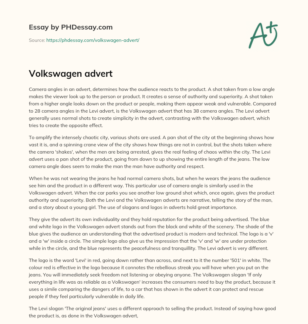 Volkswagen advert essay