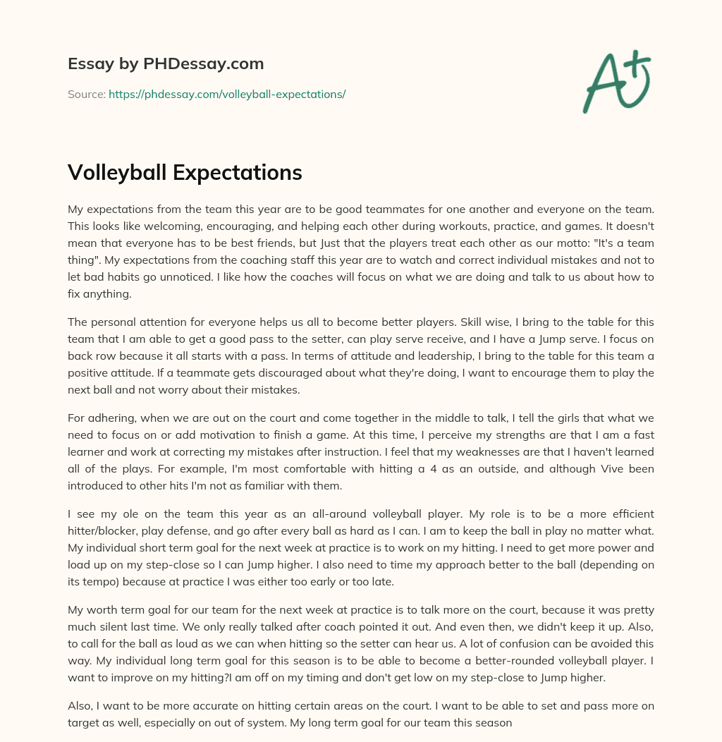 Volleyball Expectations essay