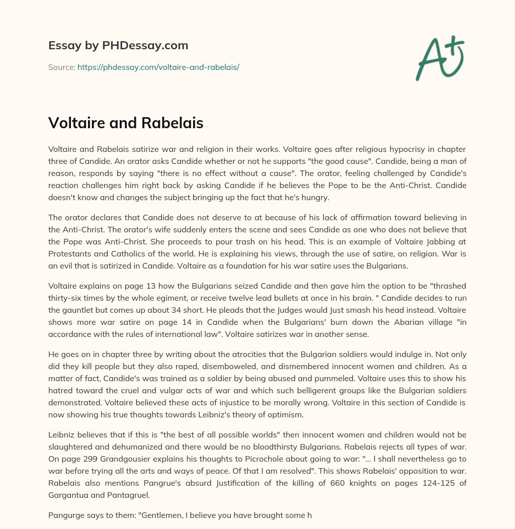 Voltaire and Rabelais essay