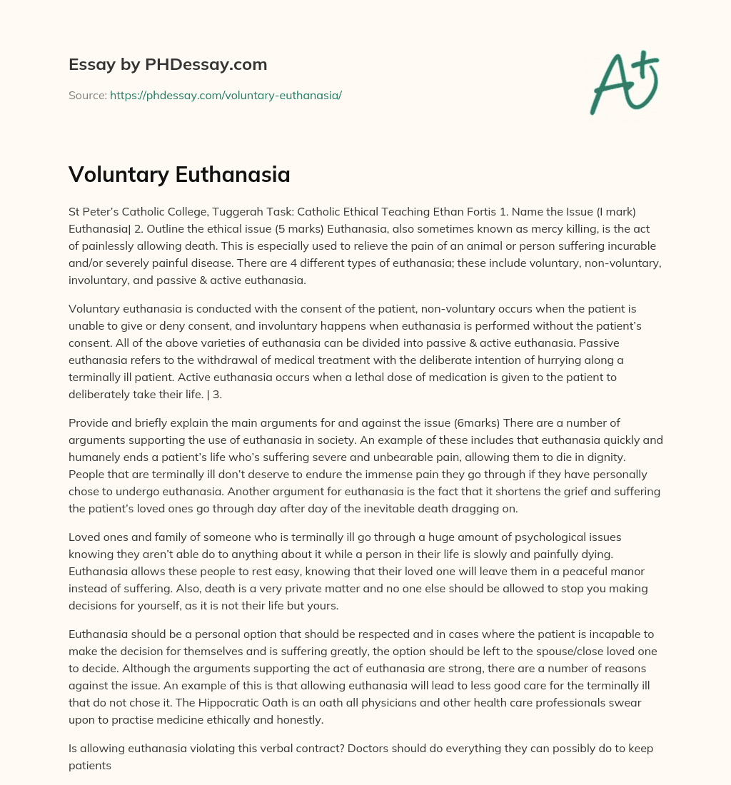 Voluntary Euthanasia essay