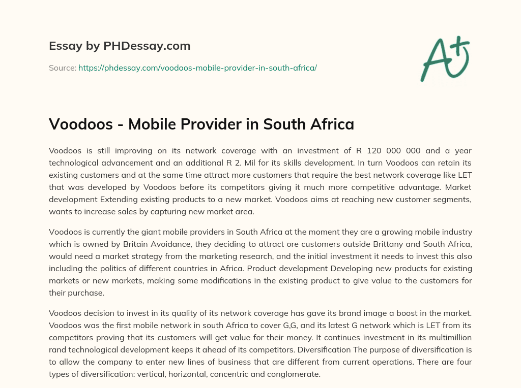 Voodoos – Mobile Provider in South Africa essay