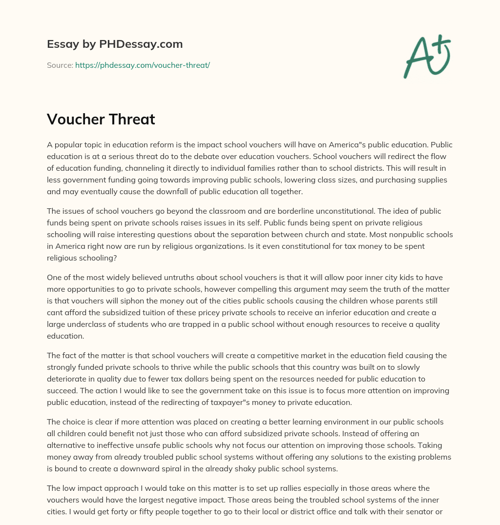 Voucher Threat essay