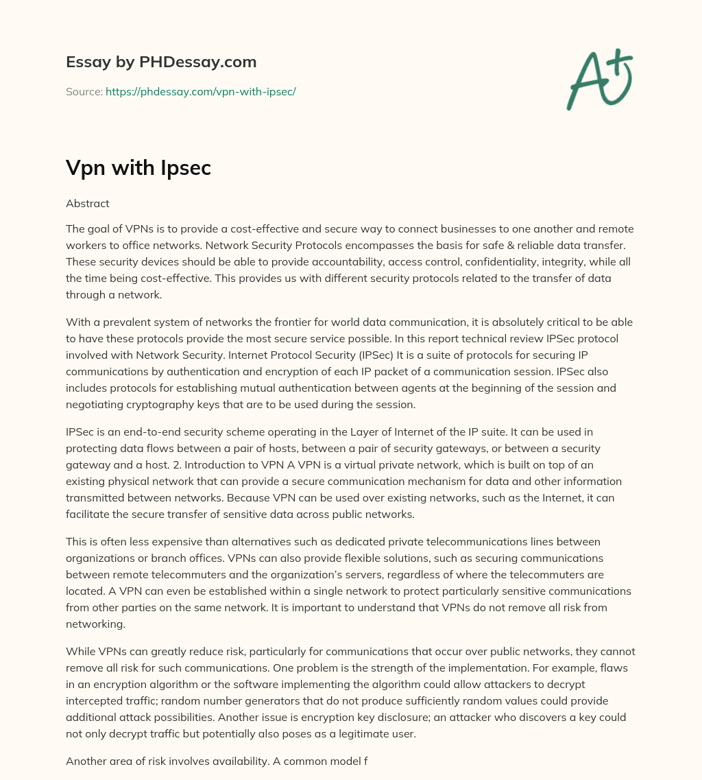 VPN Security Protocols: A Technical Review of IPSec essay