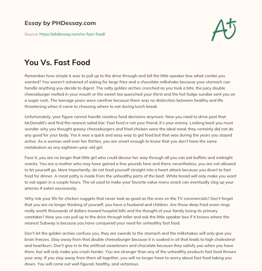 You Vs. Fast Food essay
