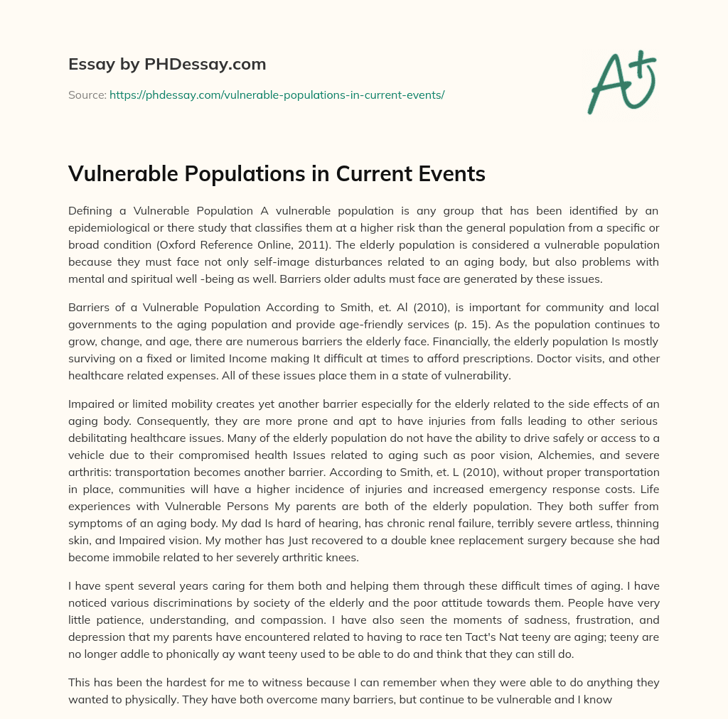 Vulnerable Populations in Current Events essay