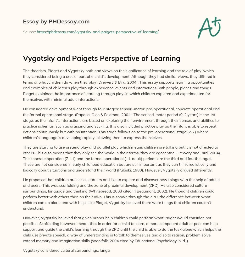Vygotsky and Paigets Perspective of Learning essay
